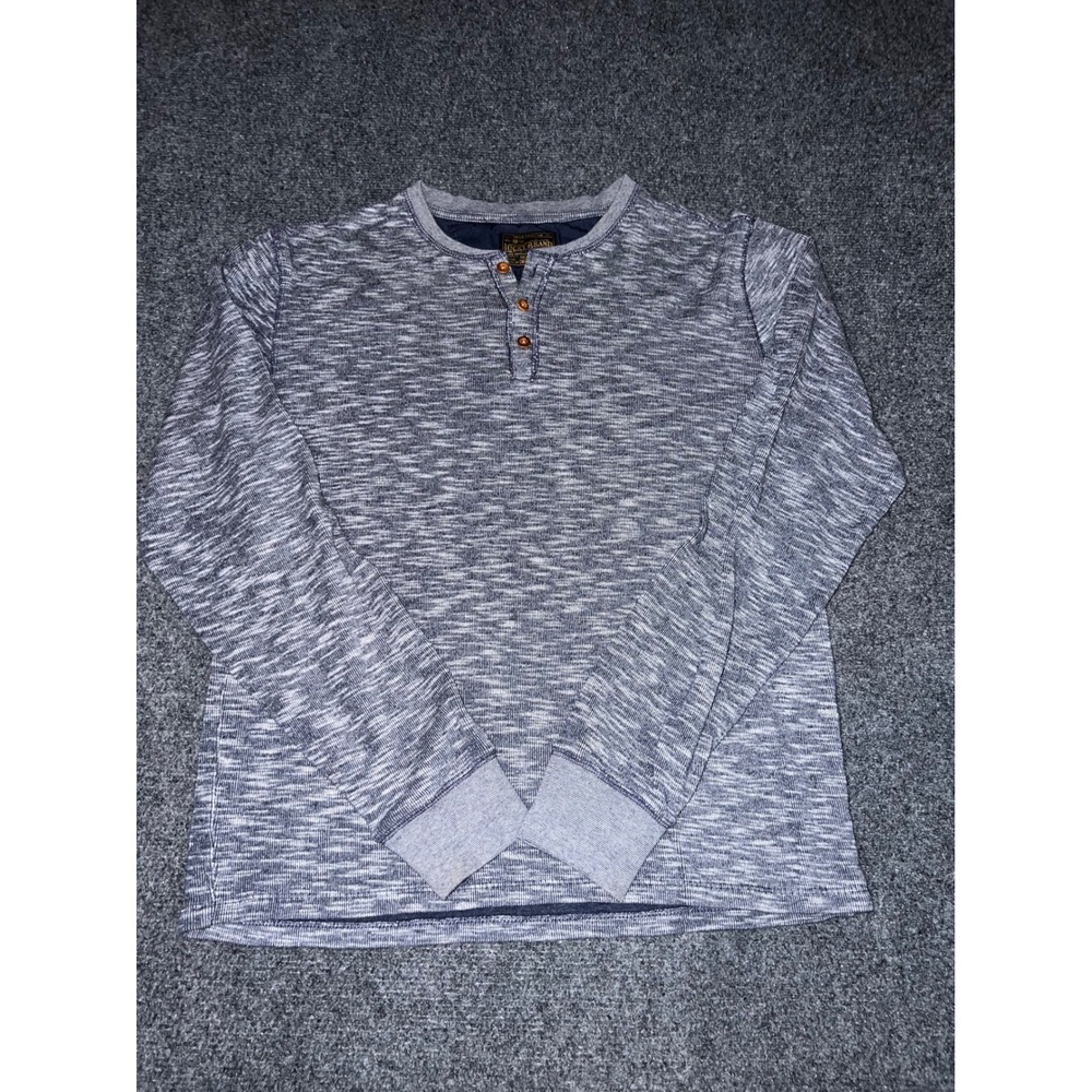 Lucky Brand Mens Medium Blue White Space Dye Long Sleeve Henley Shirt